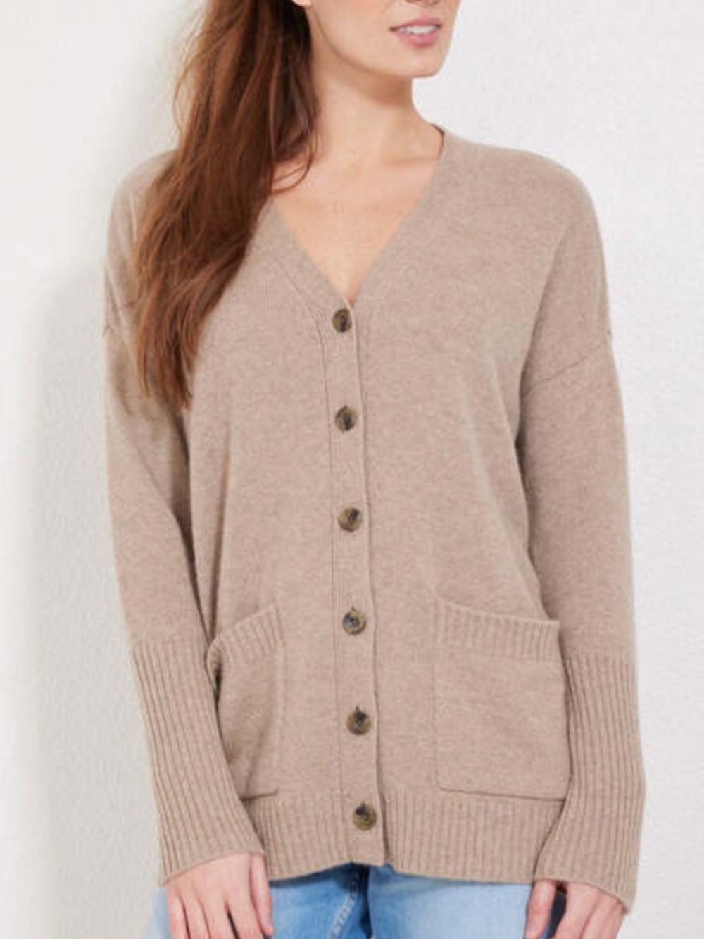 Women's V-Neck 100% thick soft cashmere Button-Front Cardigan Sweater - Beige XS